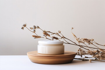 Natural Organic Moisturizer Cream in Eco-Friendly Jar with Dried Flowers