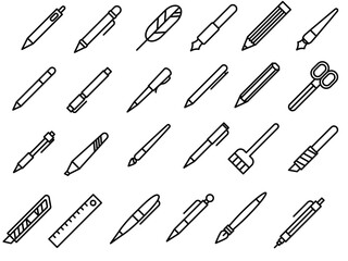 Vector icon collection of writing instruments perfect for business and education scenes