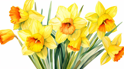 Fototapeta na wymiar Yellow daffodils isolated on white background. Spring flowers.