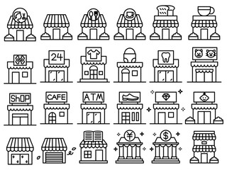Vector icon collection of shops in various industries