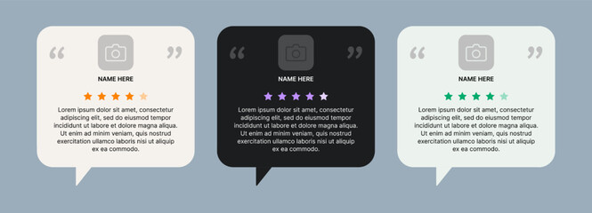 Client feedback template for a post or story. Customer review in the form of speech dough with rating stars. Vector design for social networks or website.