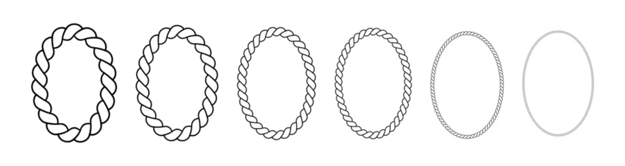 Fotobehang Oval frames made of rope. Ellipse borders made of braided cord. Vector set of thin and thick elements isolated on a white background. © 2olotarev