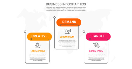 Infographics steps rectangle. Concept of 3 steps with colorful lines and place for text. Modern infographic timeline. Use for info graphics, charts, web sites, banners, presentations.
