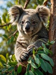 Fototapeta premium Leafy Haven: Koala Clinging to a Branch