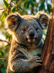 Cuddly Koala Clinging to Tree