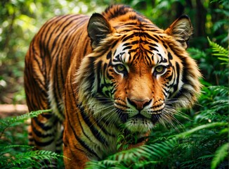 Obraz premium Jungle Sovereign - Intrepid Tiger Among Ferns