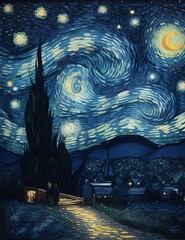 Starry Night Dreamscape: Van Gogh Inspired Illustration