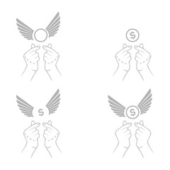 money hands icon, wings on a white background, vector illustration