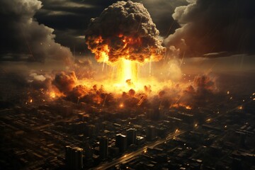 Fototapeta na wymiar Atomic bomb explosion over a big city Generative Ai