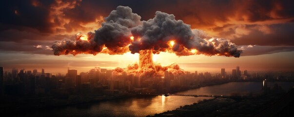 Fototapeta premium Atomic bomb explosion over a big city Generative Ai