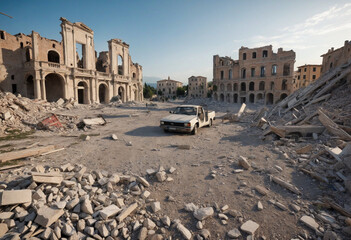 Devastation caused by seismic event in urban area.