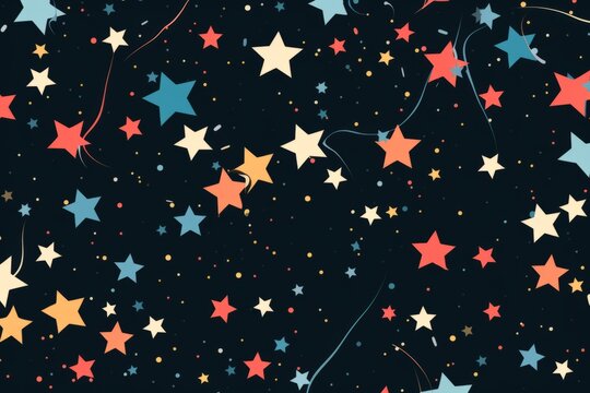 Whimsical seamless pattern featuring abstract stars in a scattered yet harmonious composition, Generative AI