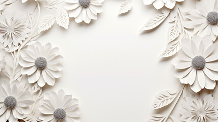 Paper cut flowers and leaves, Fresh spring nature background. Floral banner, poster, flyer template with copy space.