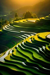 Afwasbaar Fotobehang Rijstvelden Rice terraces in Sapa mountains, Landscape of terraced rice field near Sapa, North Vietnam
