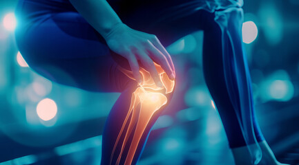 Knee pain and joint inflammation, rheumatism and osteoarthritis concept - obrazy, fototapety, plakaty