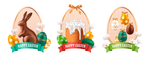 Happy Easter labels in realistic design