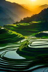 Rice terraces in Sapa mountains, Landscape of terraced rice field near Sapa, North Vietnam