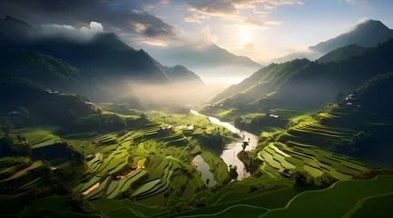Papier Peint photo Rizières Rice terraces in Sapa mountains, Landscape of terraced rice field near Sapa, North Vietnam
