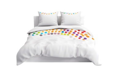 Elevating Bedrooms with Dot Art-themed Bedding Showcase on White or PNG Transparent Background