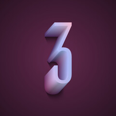 set of 3d numbers on dark purple background, 3d rendering, three