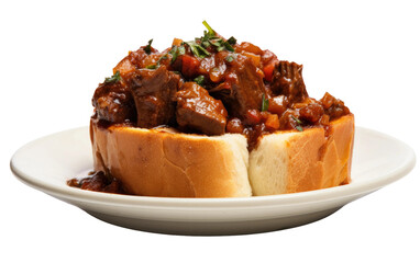Dive into the Heat of Durban's Lamb Bunny Chow on White or PNG Transparent Background