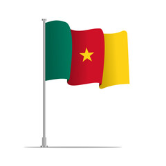 Vector 3d realistic flags of Cameroon on steel poles isolated on white background. National symbol of Cameroon illustration. Cameroon Flag on flag pole isolated on white background.