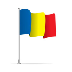Vector 3d realistic flags of Chad on steel poles isolated on white background. National symbol of Chad illustration. Chad Flag on flag pole isolated on white background.