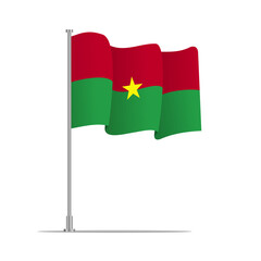 Vector 3d realistic flags of Burkina Faso on steel poles isolated on white background. National symbol of Burkina Faso illustration. Burkina Faso Flag on flag pole isolated on white background.