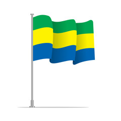 Vector 3d realistic flags of Gabon on steel poles isolated on white background. National symbol of Gabon illustration. Gabon Flag on flag pole isolated on white background.