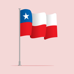 Vector 3d realistic flags of Chile on steel poles isolated on white background. National symbol of Chile illustration. Chile Flag on flag pole isolated on white background.