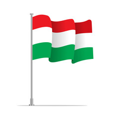 Vector 3d realistic flags of Hungary on steel poles isolated on white background. National symbol of Hungary illustration. Hungary Flag on flag pole isolated on white background.