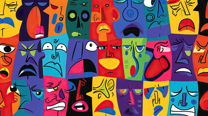 Human Expression: A Vector Background with Human Faces Expressing a Range of Emotions, Symbolizing the Complexity of Human Feelings
