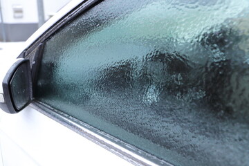 freezing rain on a car window