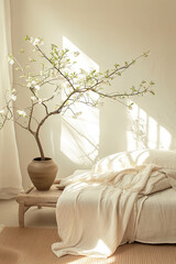 Serene Monochromatic Room Vignette, spring art