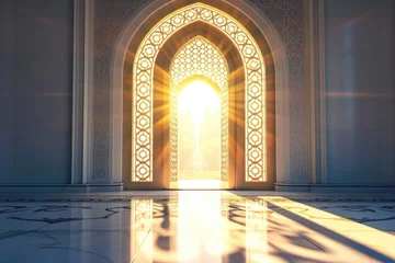 Foto op Plexiglas Mosque door with a bright light background © darshika
