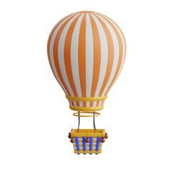 Obraz premium 3D Hot Air Balloon Model Drifting Through the Clouds. 3d illustration, 3d element, 3d rendering. 3d visualization isolated on a transparent background