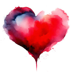 red heart watercolor on transparence background