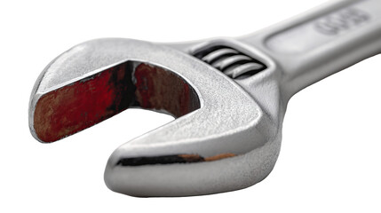Close up of an adjustable wrench isolated on white or transparent background.