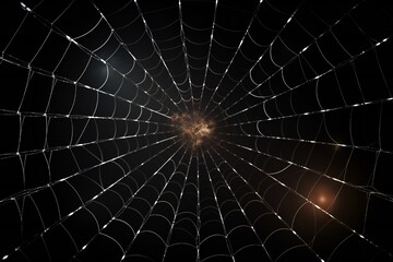 Abstract spider web like digital glass frame with glow, on black background, empty copy space Generative Ai
