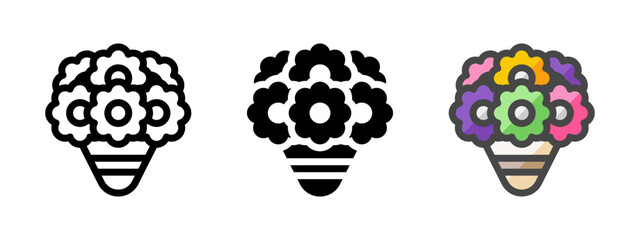 Multipurpose bouquet vector icon in outline, glyph, filled outline style. Three icon style variants in one pack.