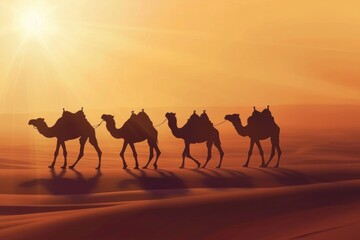 Shadows of camels  Islamic new year poster template 