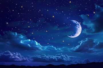 Sky night stars and moon  islamic night.