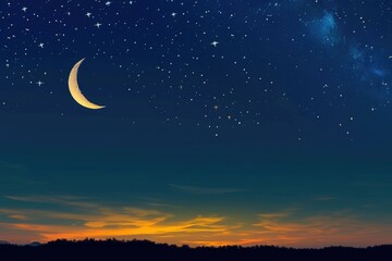 Obraz na płótnie Canvas Sky night stars and moon islamic night.