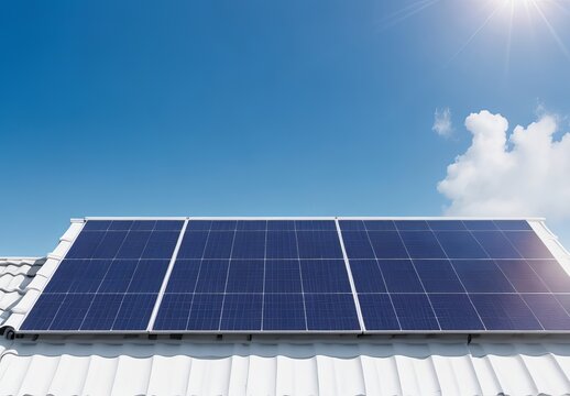 Solar panel installer installing solar panels on roof of modern house
