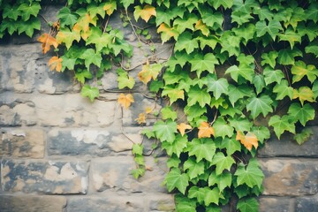 lush green ivy climbing a stone wall