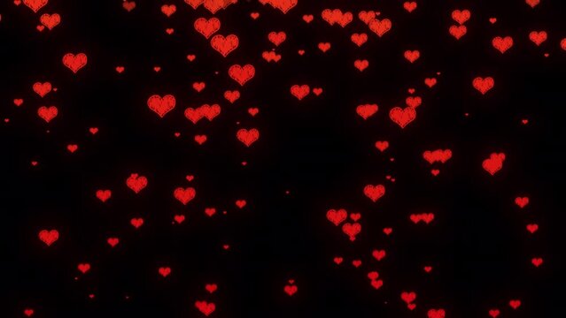 Falling hearts on a transparent background, rain of hearts for Valentine's Day