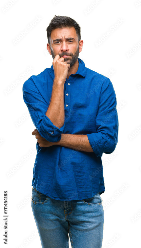 Wall mural adult hispanic man over isolated background thinking looking tired and bored with depression problem