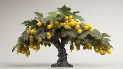Foto op Canvas Lush Bonsai Tree with Ripe Yellow Fruits and Green Leaves on a Neutral Background © Sheharyar