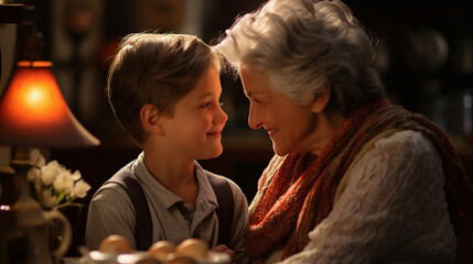 Grandmother communicates with grandson at home