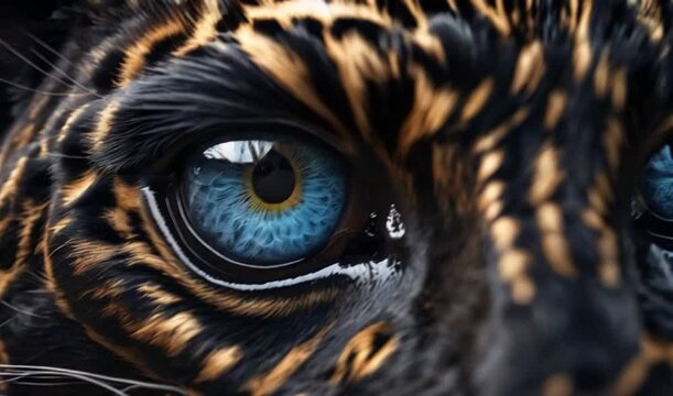 The intricate details of a black jaguar's eye, rendered in high definition 4k, reveal a world of mystery and power within